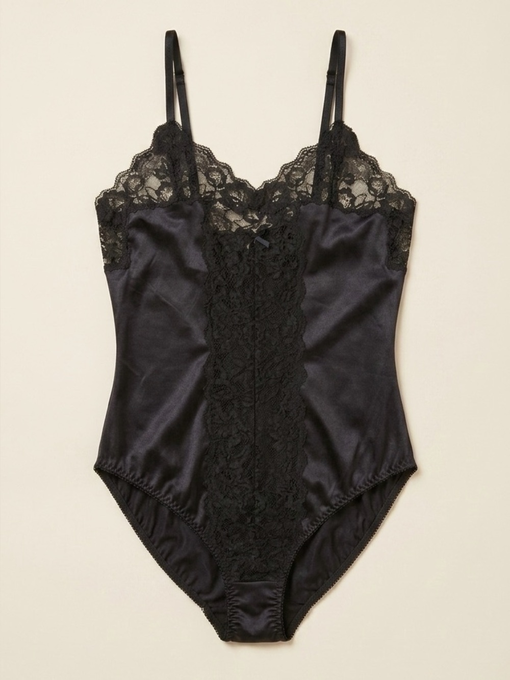 Vintage 80s Gigi Black Satin Lace Teddy Bodysuit Small
